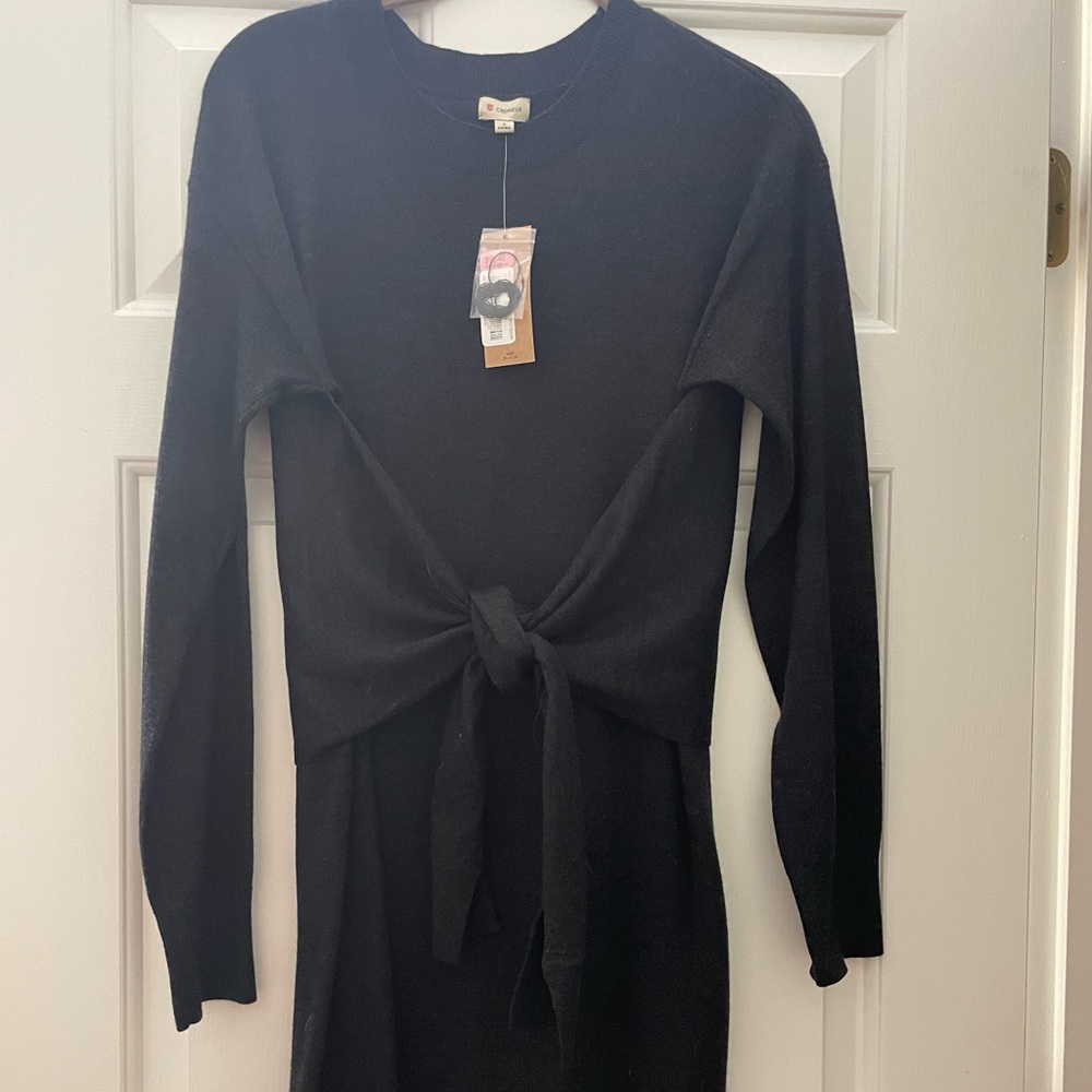 Grey tie waist sweater dress NWT